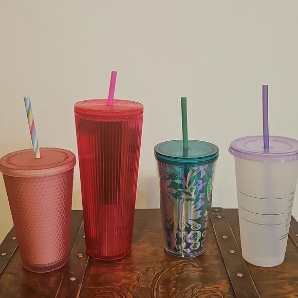 Starbucks Green and Silver, Hot Pink, Frosted Pink, and Clear FrostedTumbler Lot - Picture 2 of 11